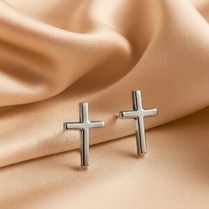 Minimalist Silver Cross Stud Earrings – Simple Elegant Faith Women’s Jewelry
